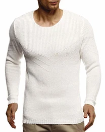 Herren Pullover Warmer Strickpullover mit Rundhals-Ausschnitt für Männer Pulli für Winter LN7225 M Ecru
