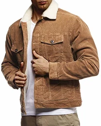 Herren Kordjacke Basic Stretch Jacke mit Reverskragen innen gefüttert Reverskragennjacke Übergangsjacke Freizeitjacke Slim Fit LN9610 Größe M Camel
