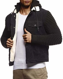 Herren Kordjacke Basic Stretch Jacke mit Kapuze innen gefüttert Kapuzenjacke Übergangsjacke Freizeitjacke Slim Fit LN9610 Größe M Schwarz