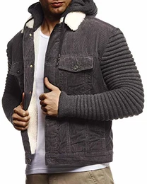 Herren Kordjacke Basic Stretch Jacke mit Kapuze innen gefüttert Kapuzenjacke Übergangsjacke Freizeitjacke Slim Fit LN9610 Größe M Anthrazit