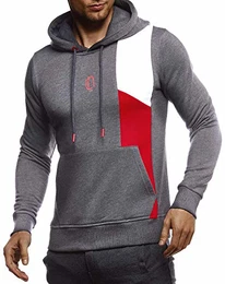 Gym Herren Fitness Langarmshirt Kapuzenshirt Slim Fit Männer Fitness Trainingsshirt Hoodie T-Shirt Sportshirt Laufshirt Bekleidung für Bodybuilding Training LN8345 Anthrazit-Rot Medium