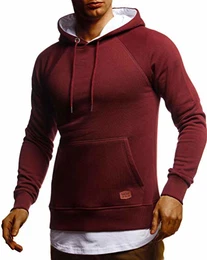 Herren Kapuzenpullover Slim Fit Baumwolle-Anteil weißer Herren Hoodie-Sweatshirt-Pulli Langarm schwarzer Pullover-Shirt mit Kapuze LN8153 Bordeaux Medium