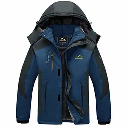 Winterparka Herren Gefüttert Skijacke Funktionsjacke Warm Wanderjacke Männer Wasserdicht Fleecejacke Dick Kapuzenjacke mit Multi Taschen Denimblau M