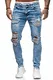 OneRedox Herren Jeans Denim Slim Fit Used Design Modell 5122 L.Blue (W32/L32, Mehrfarbig)