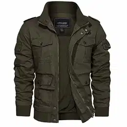 Herren Übergangsjacke Cargo Arbeitsjacke Outdoorjacke Gefüttert mit Stehkragen und Multitaschen, S-3XL (M, Armeegrün)