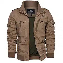 Herren Arbeitjacke Workwear Outdoor Jacke Windbreaker Futter Ripp-Kragen mit Multitaschen, (Khaki, M)