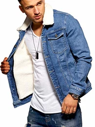 Herren Jeansjacke mit Teddyfell Jacke M-4111 (Dunkelblau, XL)