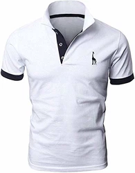 LIUPMWE Poloshirt Herren Kurzarm Basic Golf T-Shirt Giraffe Stickerei Polohemd Weiß