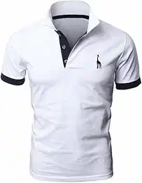 Poloshirt Herren Kurzarm Baumwolle Einfarbig Basic Golf T-Shirt Giraffe Stickerei Polohemd Sommer,Weiß,M