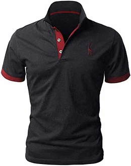 LIUPMWE Poloshirt Herren Kurzarm Basic Golf T-Shirt Giraffe Stickerei Polohemd Schwarz