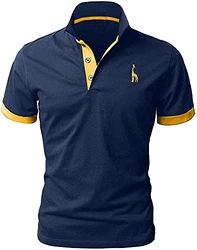 LIUPMWE Poloshirt Herren Kurzarm Basic Golf T-Shirt Giraffe Stickerei Polohemd Blau