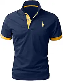 Poloshirt Herren Kurzarm Baumwolle Einfarbig Basic Golf T-Shirt Giraffe Stickerei Polohemd Sommer,M,Blau 2