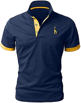 LIUPMWE Poloshirt Herren Kurzarm Basic Golf T-Shirt Giraffe Stickerei Polohemd Blau