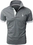 LIUPMWE Poloshirt Herren Kurzarm Basic Golf T-Shirt Giraffe Stickerei Polohemd Dunkelgrau