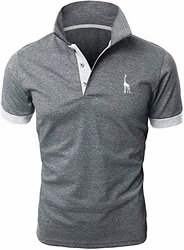 LIUPMWE Poloshirt Herren Kurzarm Basic Golf T-Shirt Giraffe Stickerei Polohemd Dunkelgrau