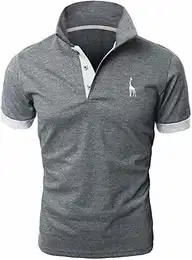 Poloshirt Herren Kurzarm Baumwolle Einfarbig Basic Golf T-Shirt Giraffe Stickerei Polohemd Sommer,Dunkelgrau,M