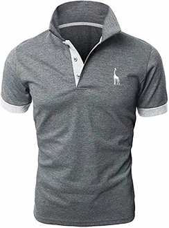 LIUPMWE Poloshirt Herren Kurzarm Basic Golf T-Shirt Giraffe Stickerei Polohemd Dunkelgrau
