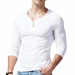Alivebody Henley Herren Langarmshirt mit Knöpfen Weiß