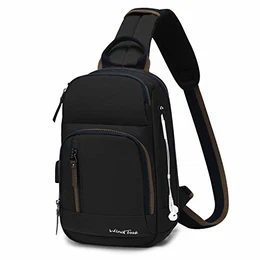 Schultertasche Herren Taschen Brusttasche Sling Bag Crossbody Rucksack mit USB Ladeanschluss Kopfhörer Loch für Reise Arbeit Sport Daypack