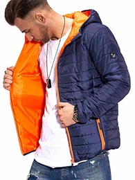 Herren Jacke Puffer Steppjacke Übergangsjacke mit Beutel MT-6101 [Navy-Orange, M]