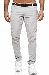 Herren Chino Hosen Gürtel Elegant Chunkyrayan MEL0151-Grau-32/32