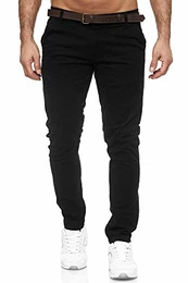 Herren Chino Hosen Gürtel Elegant Chunkyrayan MEL0151-Schwarz-32/34