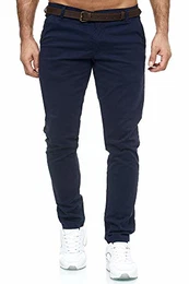 Herren Chino Hosen Gürtel Elegant Chunkyrayan MEL0151-Navyblau-31/32