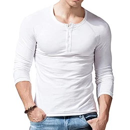 Herren Slub Henley Laufen T-Shirt Kurz Ärmel Leicht Entspannt Passen Beiläufig mit 3 Knöpfen Knopfleiste Rundhals Hemden 9308 Weiß M