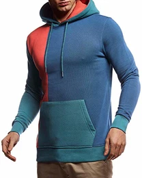 Herren Hoodie Pullover mit Kapuze Kapuzenpullover für Männer Pulli Longsleeve Sweatshirt Langarm Slim Fit LN8350; Größe M, Indigo