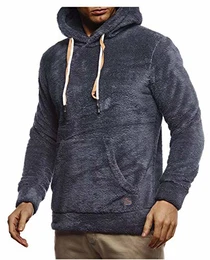 Herren Hoodie Teddy Fleece Pullover mit Kapuze Kapuzenpullover für Männer Pulli Longsleeve Sweatshirt LN20105 Größe M Anthrazit