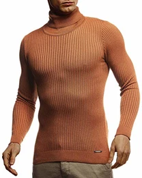 Herren Pullover mit Rollkragen Slim Fit Langarmshirt Schwarzer Männer dünner Strickpullover - Sweatshirt Rollkragenpullover - Pulli Sommer LN1670 Rot-Braun Medium