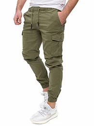 Darius - Creme Farbene Cargohosen - Männer Arbeitshosen - Herren Cargo Hose Baumwolle, Grün (Deep Lichen Green 180312), W33/L32