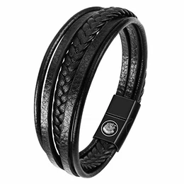 Lederarmband Herren Armband Herren Männer Leder Edelstahl Gravur Schwarz Braun Geflochten mit Magnet Verschluss