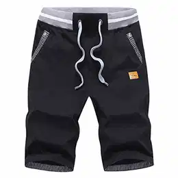 Kurze Hosen Herren Shorts Sommer Shorts Chino Baumwolle mit Tunnelzug Schwarz S
