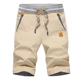 Kurze Hosen Herren Shorts Sommer Shorts Chino Baumwolle mit Tunnelzug Khaki M