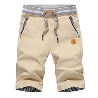 JustSun Kurze Hosen Herren Shorts Sommer Chino mit Tunnelzug Khaki