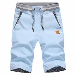 Kurze Hosen Herren Shorts Sommer Shorts Chino Baumwolle mit Tunnelzug Himmelblau L