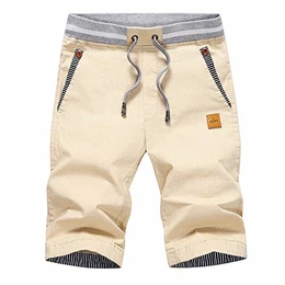 JustSun Kurze Hosen Herren Shorts Sommer Shorts Chino Baumwolle mit Tunnelzug Khaki L