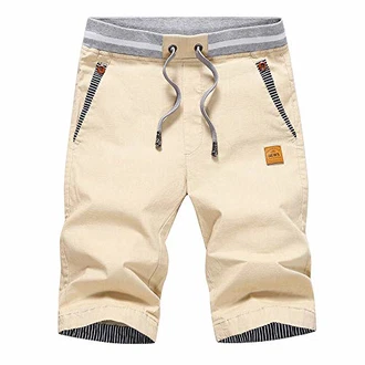 JustSun Kurze Hosen Herren Shorts Chino mit Tunnelzug Khaki