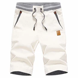 Kurze Hosen Herren Shorts Sommer Bermuda Shorts Chino Baumwolle mit Tunnelzug Weiß M