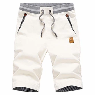 JustSun Kurze Hosen Herren Shorts Chino mit Tunnelzug Weiß