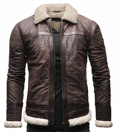 Knut Herren Shearling Lederjacke Echtleder Jacke mit Fellkragen (M, Elephant (Nubukleder))