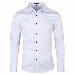 Allthemen Herren Hemd aus Bambusfaser Regular Fit Langarm Business Freizeit Hochzeit Weiß