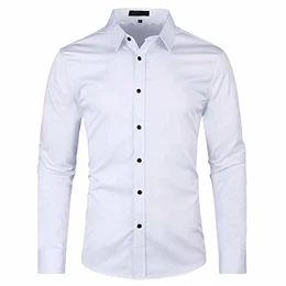 Herren Hemd aus Bambusfaser umweltfreudlich Elastisch Slim Fit Freizeit Business Hochzeit Hemd Langarm Weiß M