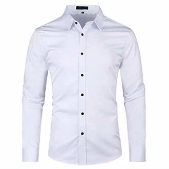 Allthemen Herren Hemd aus Bambusfaser Regular Fit Langarm Business Freizeit Hochzeit Weiß