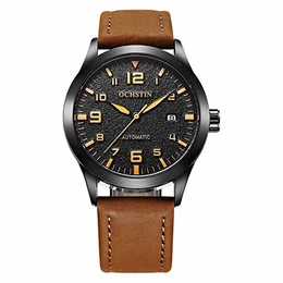 Mechanisches Uhrwerk Automatik Uhr Mit Lederband Klassischen Uhr-Herren Analog Automatik Uhr Mit Textilarmband, Braun