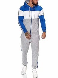 Herren Trainingsanzug Jogginganzug Sportanzug Jogging Anzug Hoodie-Sporthose Jogging-Anzug Trainings-Anzug Jogging-Hose Modell JG-1082 Blau-Weiss-Grau M