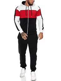 Herren Trainingsanzug Jogginganzug Sportanzug Jogging Anzug Hoodie-Sporthose Jogging-Anzug Trainings-Anzug Jogging-Hose Modell JG-1082 Weiss-Rot-Schwarz M