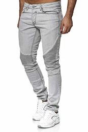 Herren Denim Biker-Jeans im Destroyed Look Slim Fit 16517 (32/32, Grau)