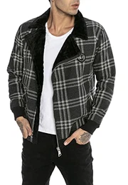 Redbridge Herren Jacke Übergangsjacke Kariert mit Pelzimitat Schwarz M
